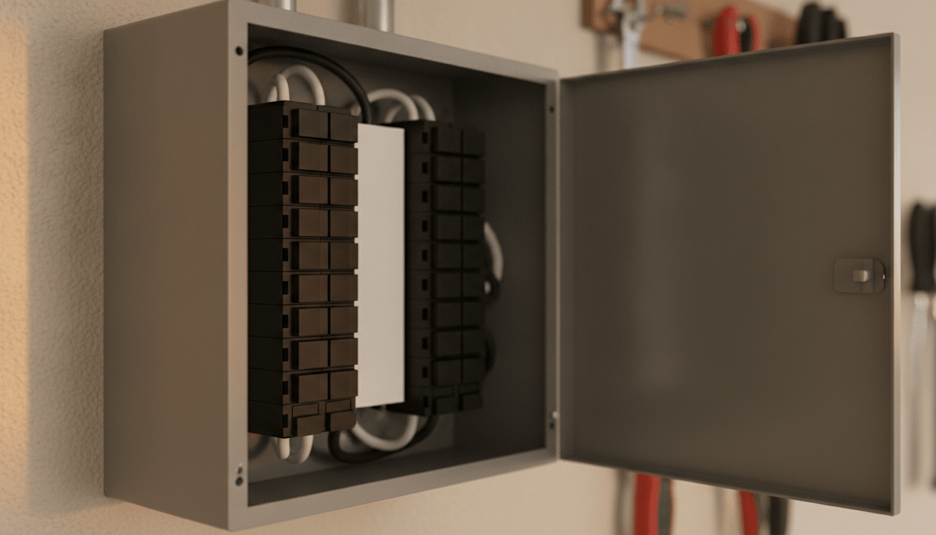 Electrician inspecting two conductors connected to one breaker terminal