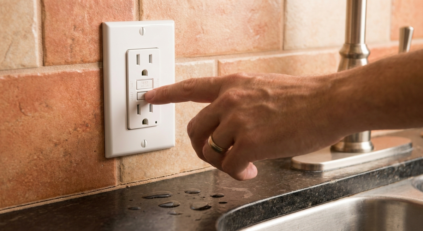 GFCI outlet installed near a kitchen sink to meet Florida electrical code