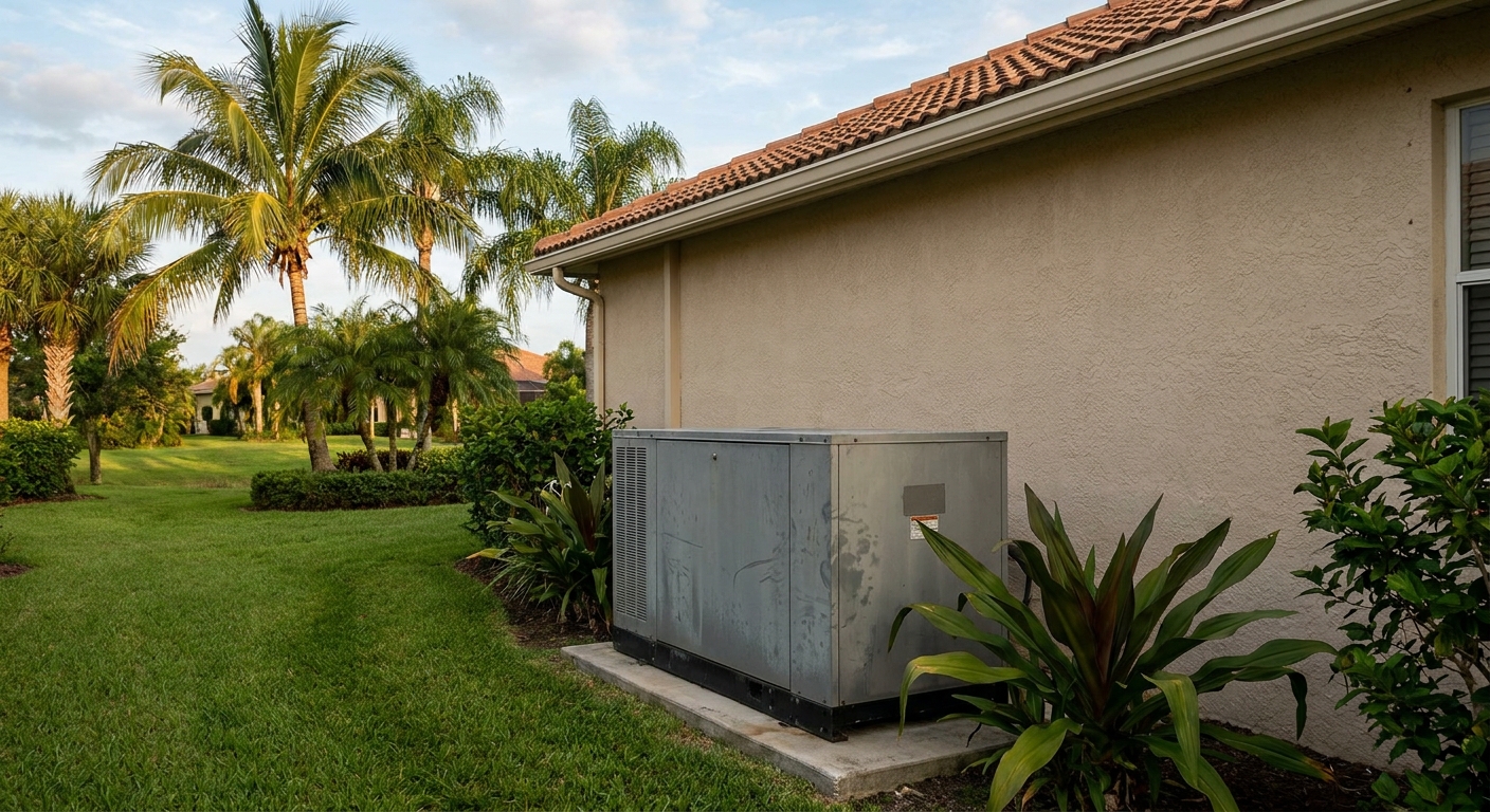 Whole-home standby generator installed outside a Tampa Bay house ahead of hurricane season